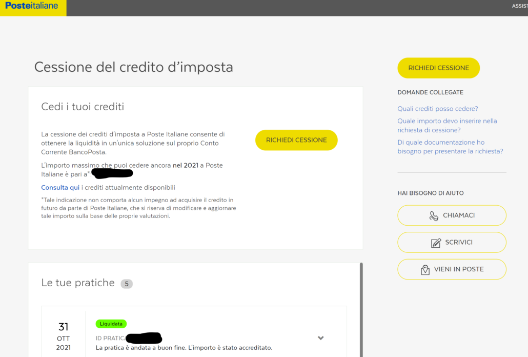 contratto cessione credito poste italiane