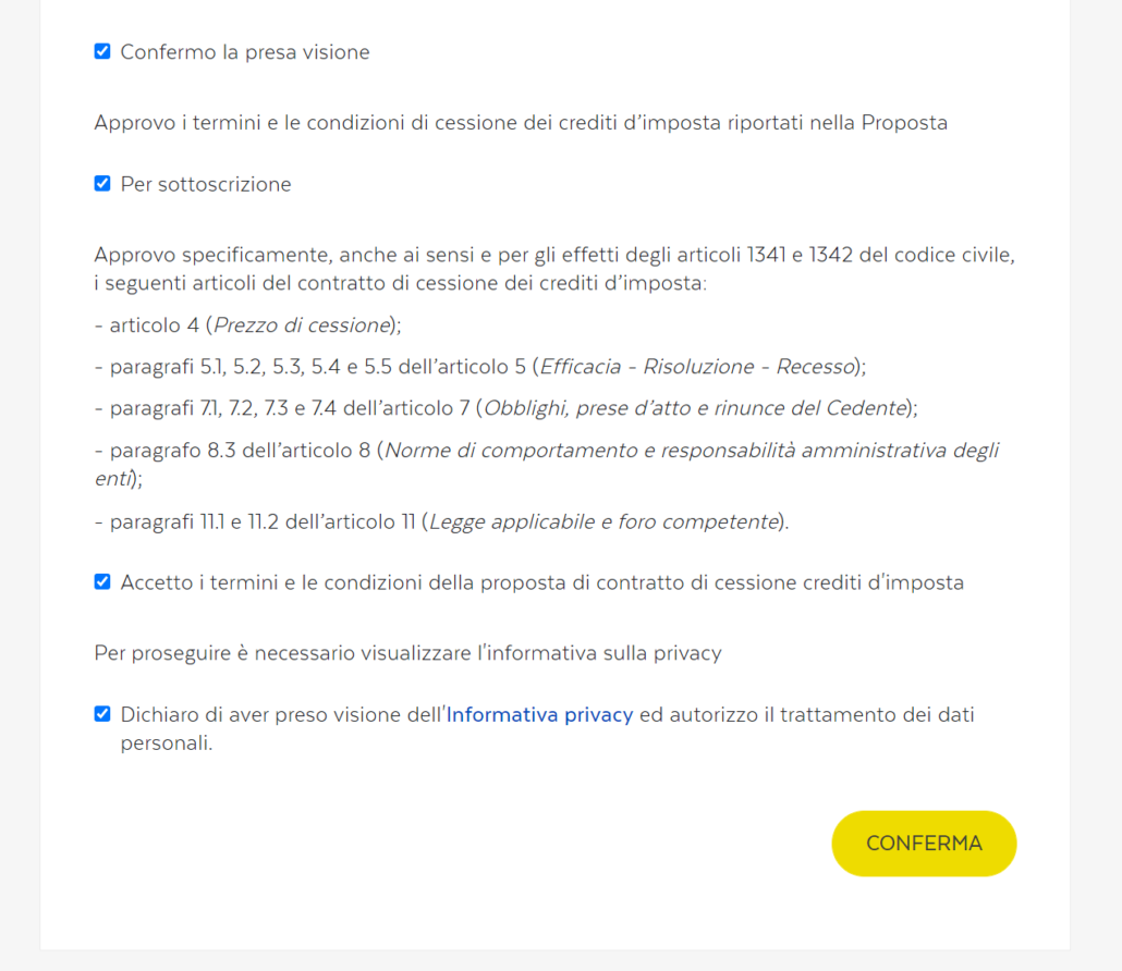 contratto cessione credito poste italiane - confermare opzioni contrattuali