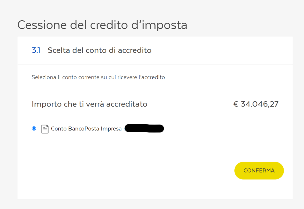 contratto cessione credito poste italiane conto accredito