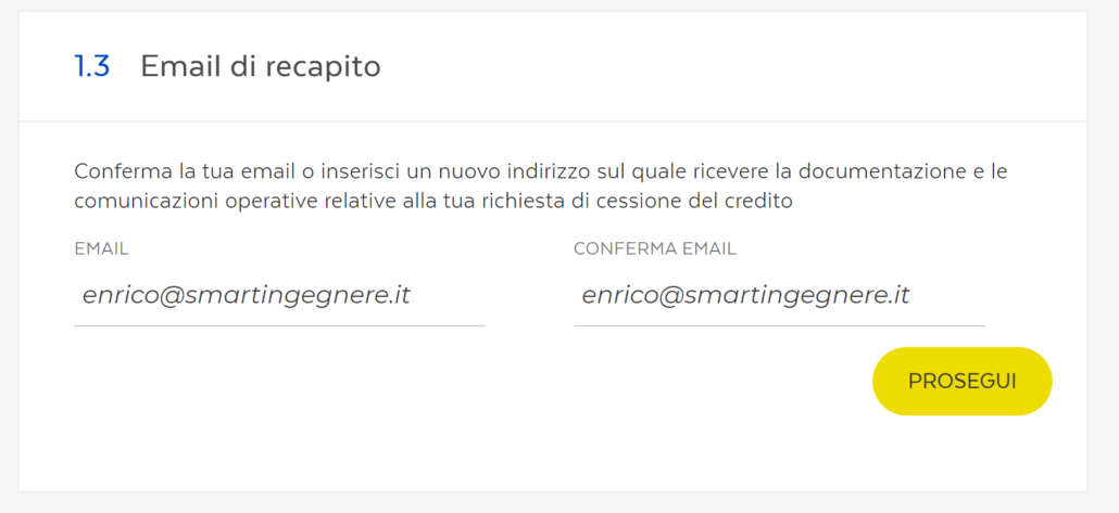 contratto cessione del credito - email di recapito