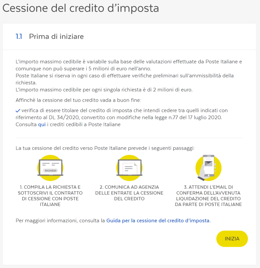 contratto cessione del credito poste step 1 prima di iniziare