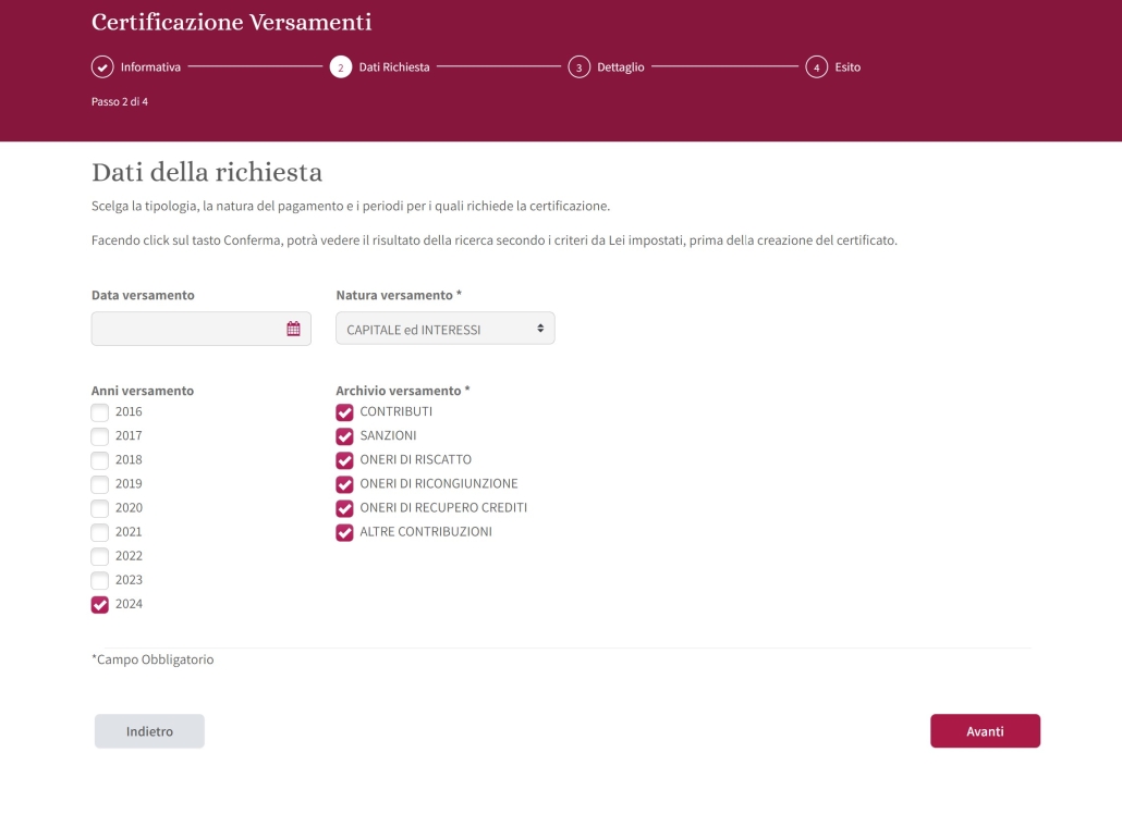 Come Richiedere la Certificazione dei Contributi Versati Inarcassa 15 certificazione contributi versati ad inarcassa come richiederla e dove trovarla - 5 step2 - scelta anno e natura